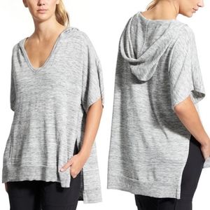 ATHLETA Oversized Short Sleeve Hooded Grey Pullover- C